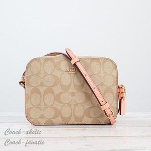 NWT Coach 91677 Mini Camera Bag In Signature Canvas Light Khaki/Faded Blush